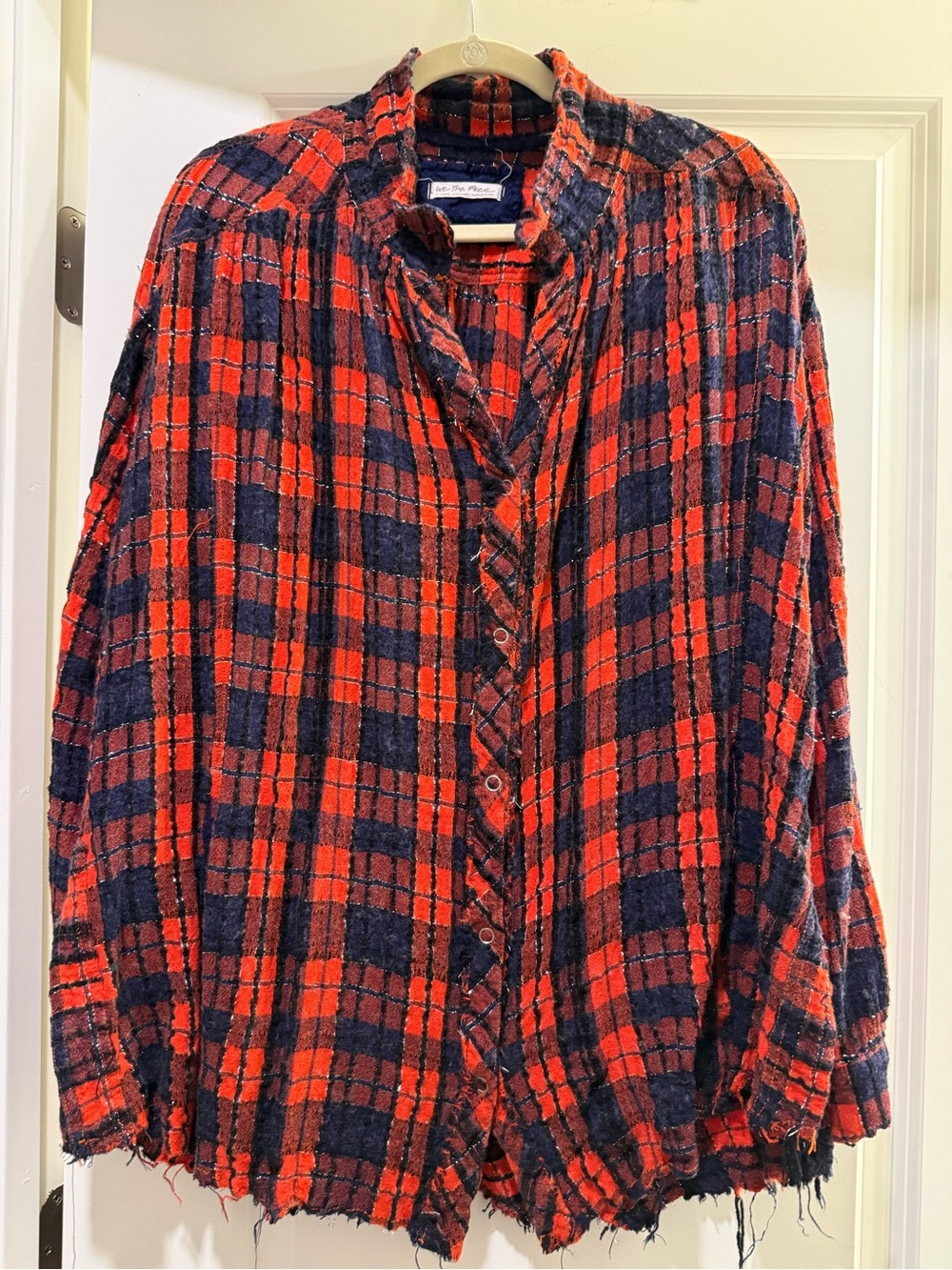 Free People Lela Plaid Button Metallic Tunic Shirt Top
Red/Navy